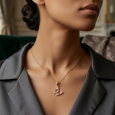 92.5 Fine Silver Rose Gold Butterfly Pendant with Zirconia Accents
