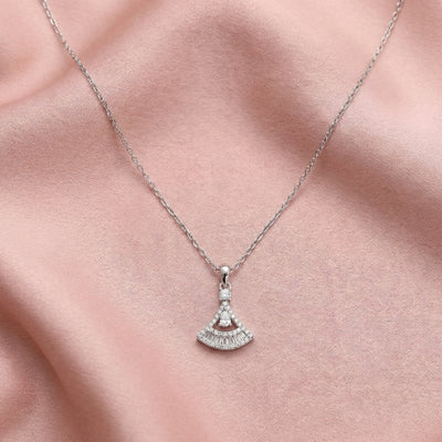 92.5 Fine Silver Elegant Fan-Shaped Zirconia Statement Pendant