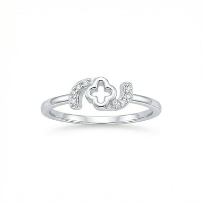 92.5 Fine Silver Dainty Floral Cluster Stackable Ring with Zirconia
