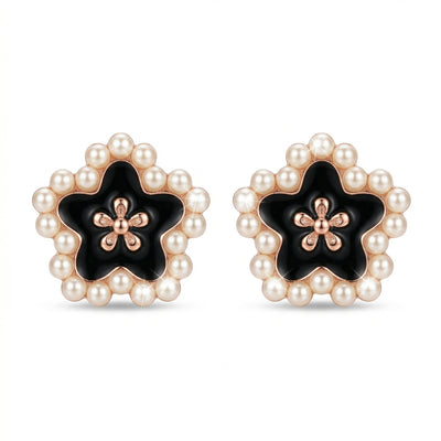 92.5 Fine Silver Rose Gold Seed Pearl Cluster Halo Stud Earrings