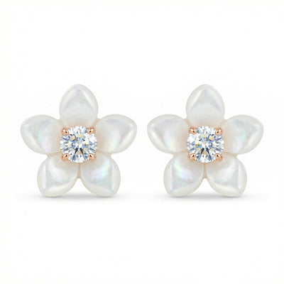 92.5 Fine Silver Elegant Mother of Pearl Flower Stud Earrings