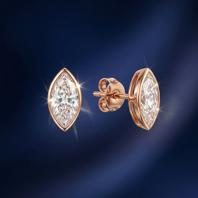 92.5 Fine Silver Gold-Plated Marquise Zirconia Minimalist Stud Earrings