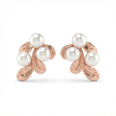 92.5 Fine Silver Rose Gold Pearl Cluster Leaf Stud Earrings