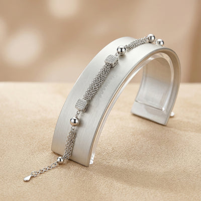 92.5 Fine Silver Multi-Strand Layered Bracelet with Zirconia Charms