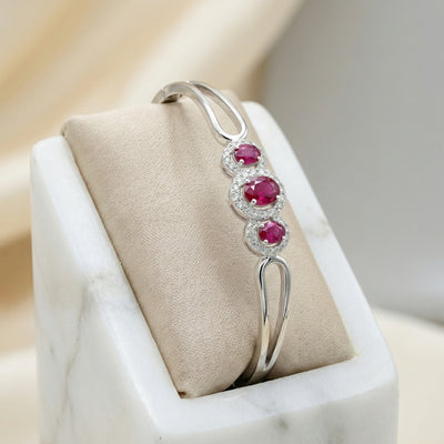 92.5 Fine Silver Sparkling Ruby Zirconia Trio  Bracelet