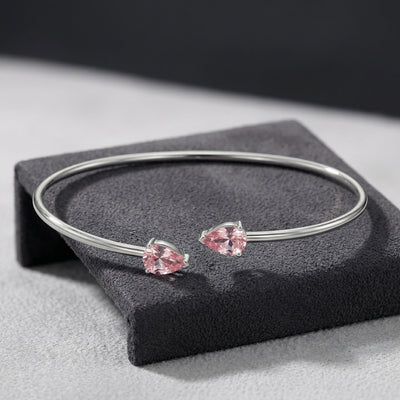 92.5 Fine Silver Minimalist Pink Zirconia Open Cuff  Bracelet