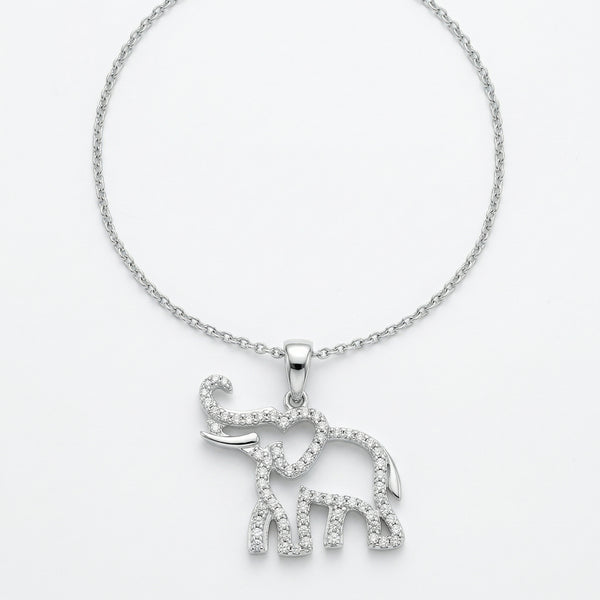 92.5 Fine Silver Sparkling Zirconia Elephant Charm Pendant