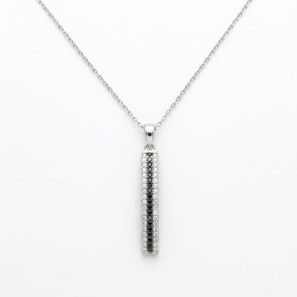92.5 Fine Silver Dual-Tone Black & White Zirconia Bar Pendant