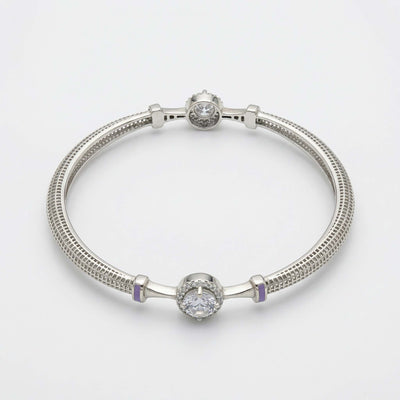 Celestial Solitaire Halo Silver Bangles