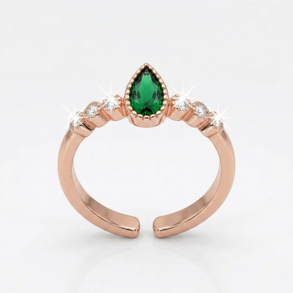 Emerald Dewdrop Rose Gold Pavé Toe Rings