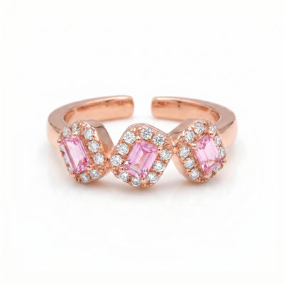 Pink Radiance Triple Baguette Rose Gold Toe Rings