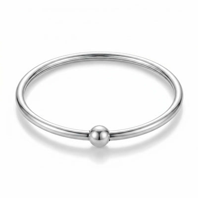 Orb-Accent Smooth Silver Kada