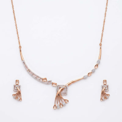 Rose Gold Architectural Peacock Necklace Set