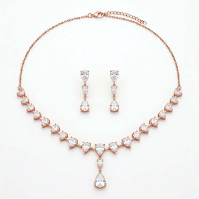 Rose Gold Pear-Cut Droplet Necklace Set
