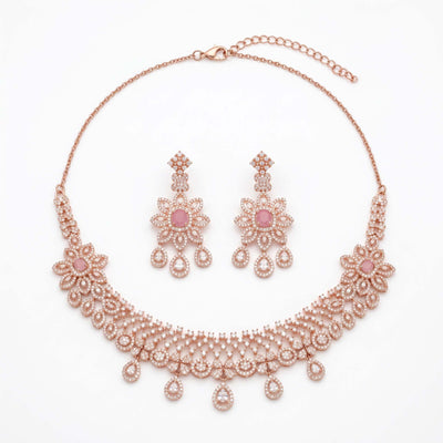 Rose Gold Floral Filigree Necklace Set