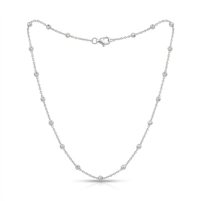 Delicate Fine Silver Station Chain with Beaded Accents Minimalist Women's Jewelry