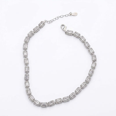 Emerald Cut Crystal Tennis Anklet for Women in Sterling Silver