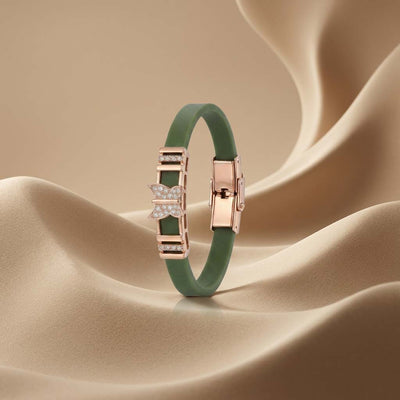 Rose Gold Butterfly Accent Olive Silicone Bracelet