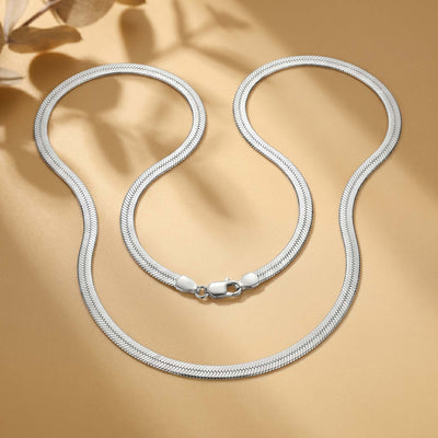 Classic Silver Herringbone Chain for Women Sleek Flat Link Minimalist Fine Jewelry