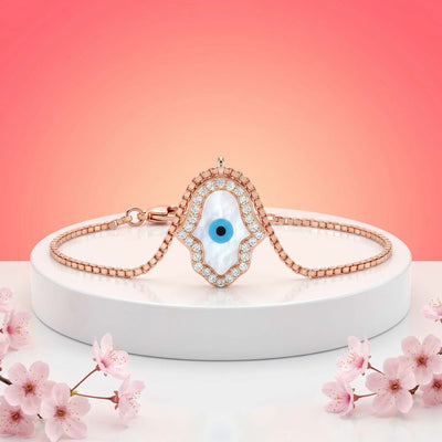 Sacred Hamsa Evil Eye Rose Gold Plated Silver Bracelet