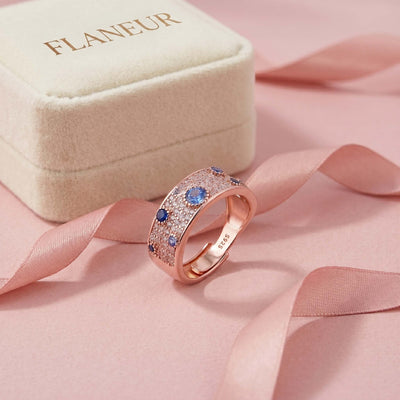 Pave and Blue Stone Rose Gold Band for her