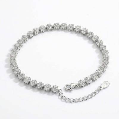 Sterling Silver Floral Crystal Tennis Anklet for Women
