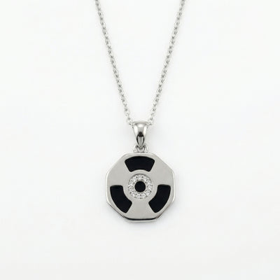92.5 Fine Silver Octagonal Geometric Pendant with Black Enamel & Zirconia