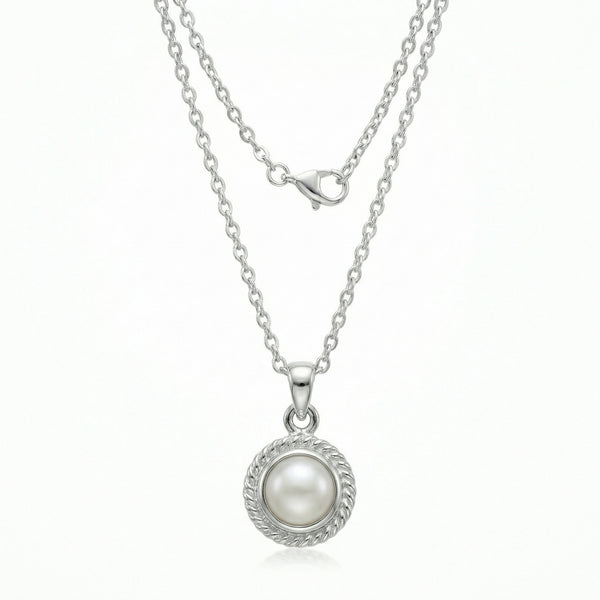 92.5 Fine Silver Classic Lustrous Pearl Halo Pendant