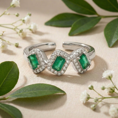 Emerald Trio Halo Toe Rings