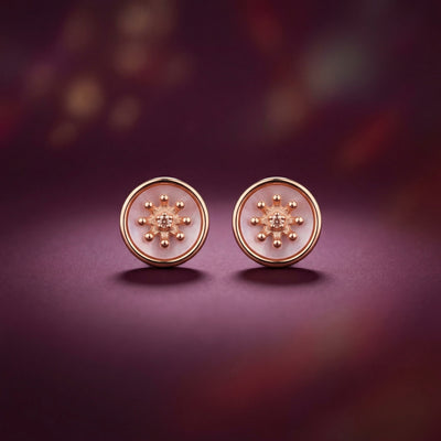 92.5 Fine Silver Rose Gold Mother of Pearl Floral Stud Earrings