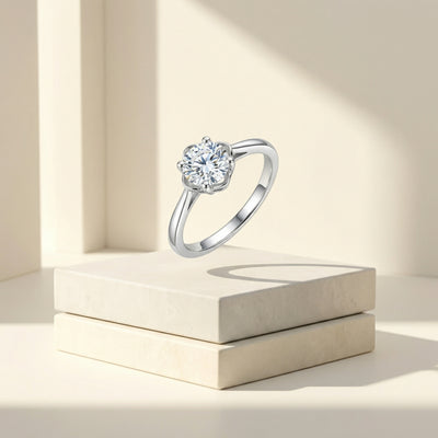 92.5 Fine Silver Classic Brilliant Solitaire Adjustable Ring