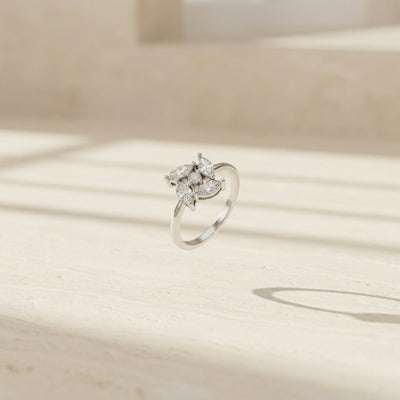 92.5 Fine Silver Elegant Marquise Zirconia Pinwheel Ring