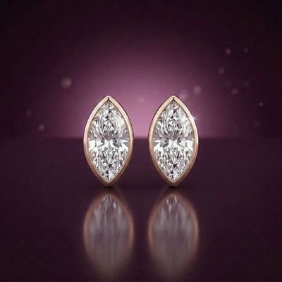 92.5 Fine Silver Gold-Plated Marquise Zirconia Minimalist Stud Earrings