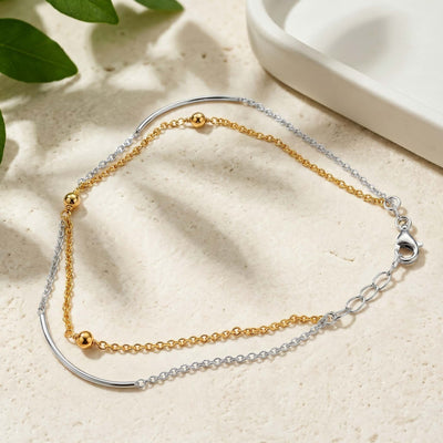 Minimalist Gold Tone Double Chain Bar Anklet – Adjustable Layered Anklet
