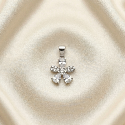 92.5 Fine Silver Sparkling Zirconia Floral Petal Pendant