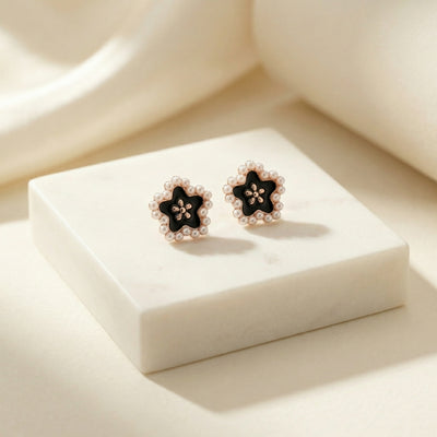 92.5 Fine Silver Rose Gold Seed Pearl Cluster Halo Stud Earrings