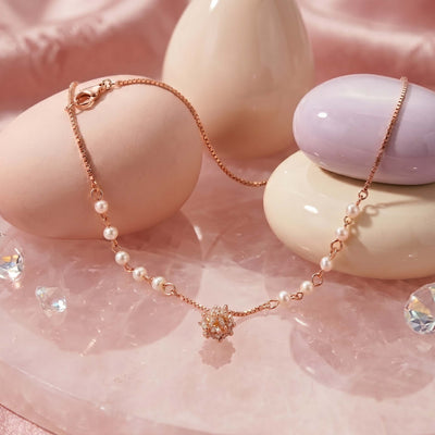 Pearl Beaded Charm Anklet for Women in Rose Gold Finish