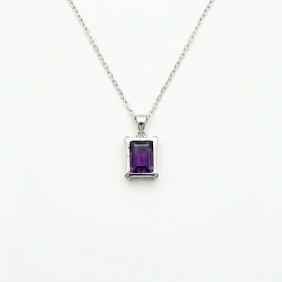 Silver Amethyst Purple Radiant-Cut Solitaire Pendant