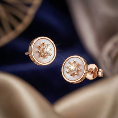 92.5 Fine Silver Rose Gold Mother of Pearl Floral Stud Earrings