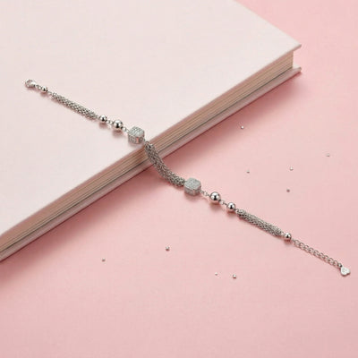 92.5 Fine Silver Multi-Strand Layered Bracelet with Zirconia Charms