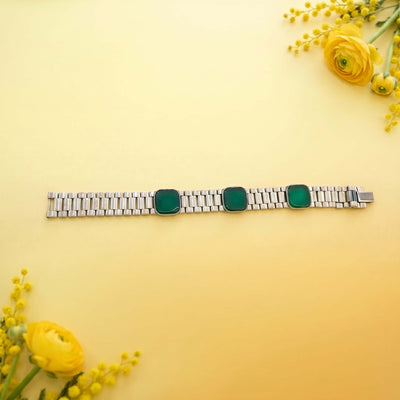 Emerald Green Onyx Silver Link Bracelet