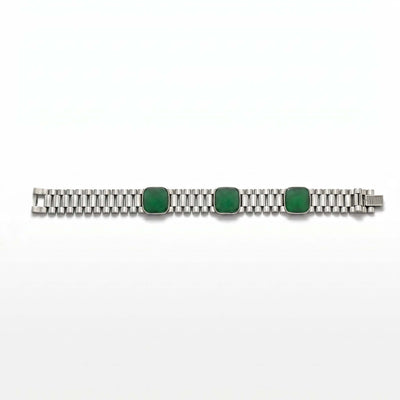 Emerald Green Onyx Silver Link Bracelet