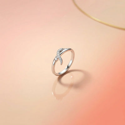 92.5 Fine Silver Elegant Curved Wave Ring with Zirconia Accents